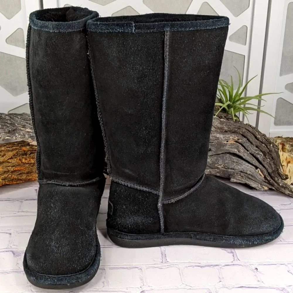 Bjorndal Zoe Black Suede Sheepskin Shearling Fur Lined Leather Boots